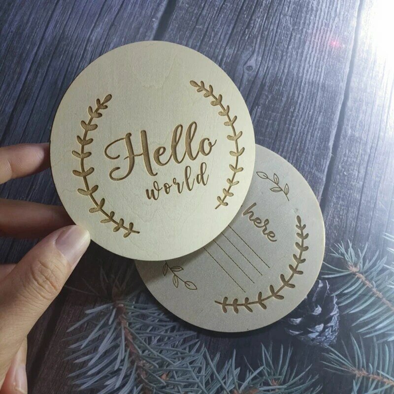 2 Pcs Newborn Monthly Growth Recording Cards Wooden Birth Commemorative Cards