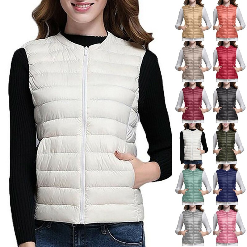 여성용 민소매 퍼퍼 재킷, 화이트 덕 다운, 초경량, 포장 가능한 웜 다운 라이너 조끼, 용수철 겨울, 2023 신상
