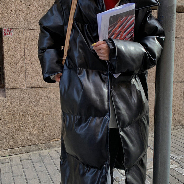 Jaqueta de couro genuíno para pendulares, jaqueta de ganso de comprimento médio colarinho grande, jaqueta de pão de pele de carneiro, inverno, 2024