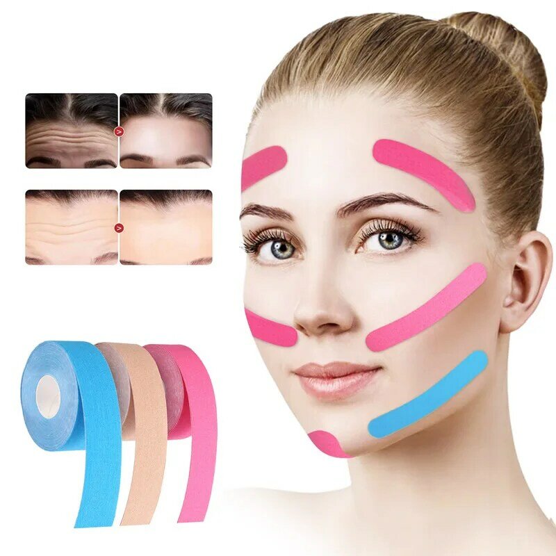 Bande de kinésiologie pour le visage, ligne en V, cou, yeux, lifting, déformable, dissolvant, autocollant, outil de soins de la peau du visage, bandage élastique, 2.5cm x 5m