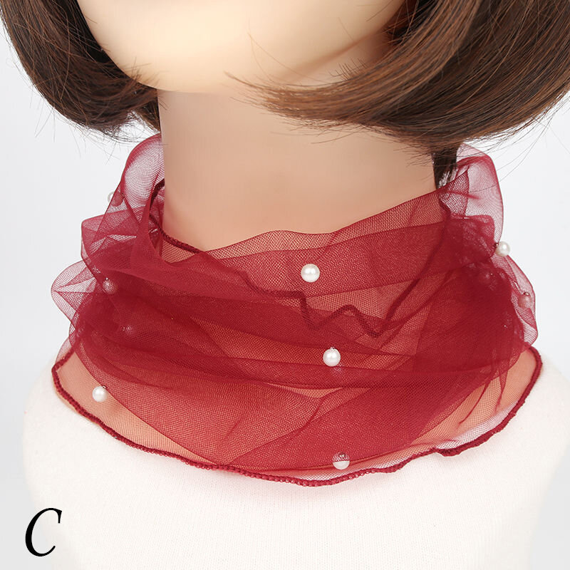 Элегантный сетчатый воротник из искусственного жемчуга, женский кружевной шарф из бисера, весенние и летние шарфы, ветрозащитные солнцезащитные аксессуары для одежды