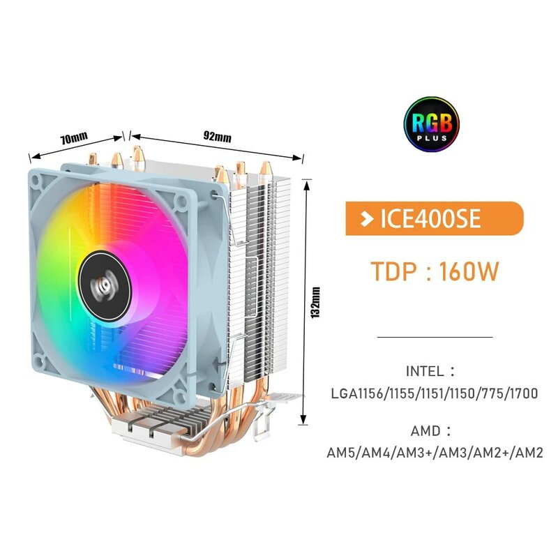GO-enfriador de CPU de aire ICE400SE, Ventilador silencioso, 4 tubos de calor, radiador para Intel LGA 115X 1700 775 1200 AMD AM3 AM4 AM5