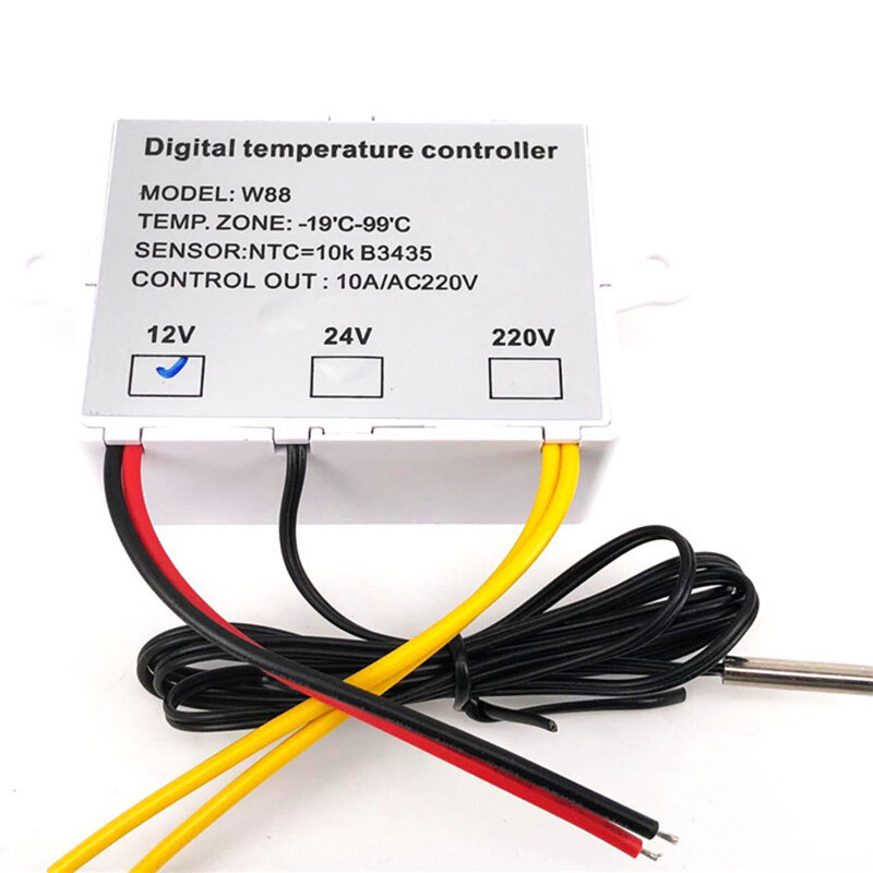 W88 12V/220V 10A 디지털 LED 온도 컨트롤러 온도 조절기 제어 스위치 (센서 포함) W1411