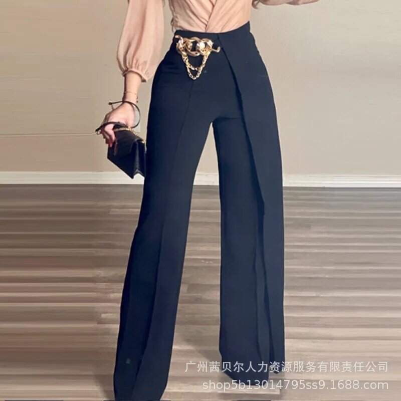 Новинка весна-лето 2024 женская одежда однотонные накладные брюки из двух частей с металлическим кольцом