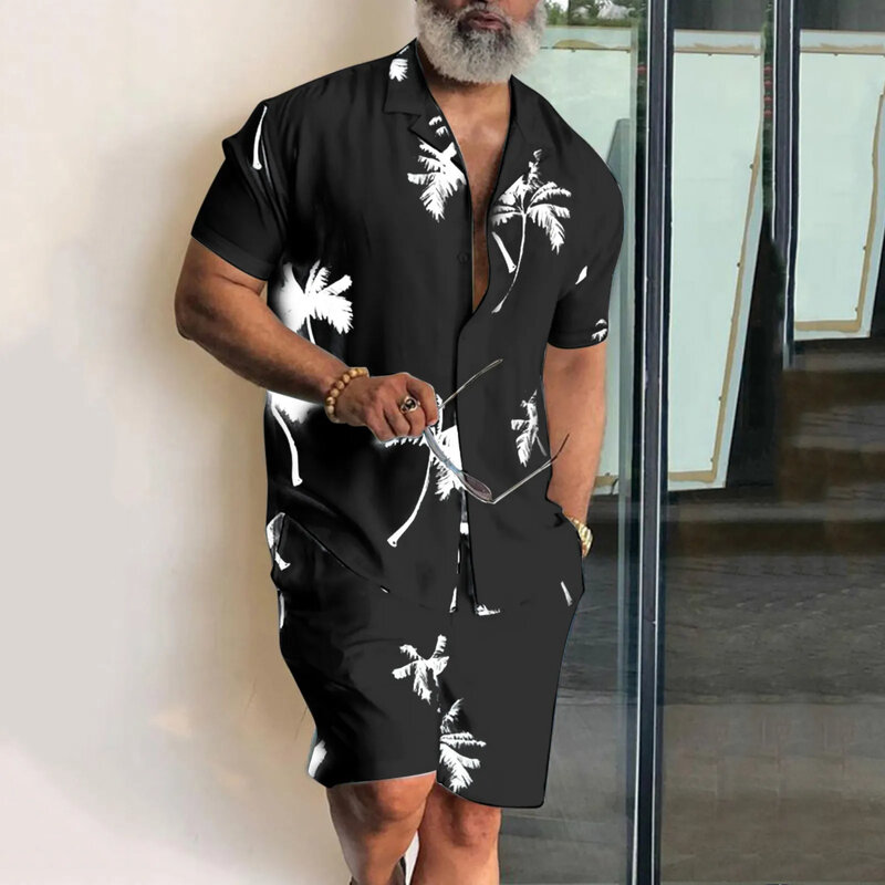 Conjunto de camisa con estampado 3d de árbol de Coco para hombre, camisa informal de manga corta, pantalones cortos de playa de gran tamaño, ropa de calle de verano, trajes hawaianos