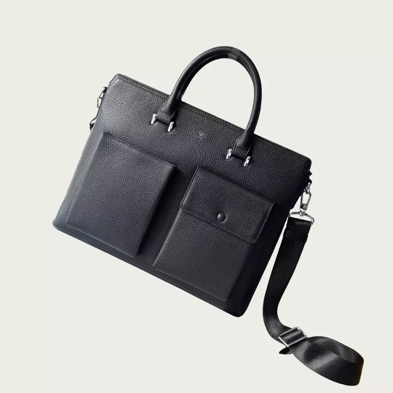 Портфель мужской из телячьей кожи, модный саквояж кросс-боди в деловом стиле, чемоданчик на плечо для ноутбука, цвет черный