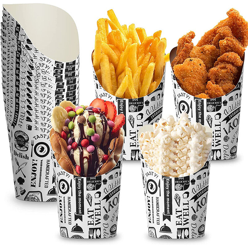 Customized productDisposable food container packaging carton french fries holder newspaper paper tube take away food container 1