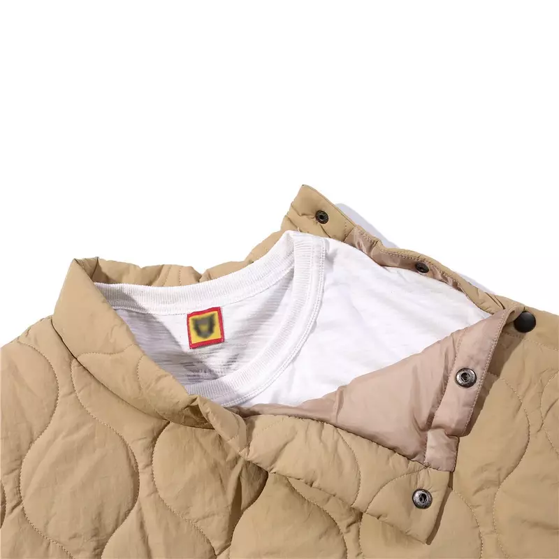 Amekaji – veste matelassée à manches courtes pour homme, pull à ourlet fendu, couleur unie, style décontracté, ample et épais, nouvelle collection hiver