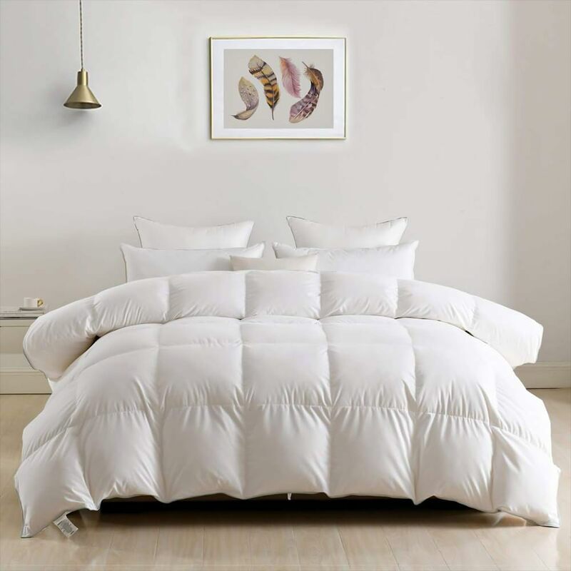 DWR Heavyweight Feathers Down Comforter Spuer King, Ultra-Soft Egyptian Cotton Quilted, 750 Fill-Power Overfilled Winter Warm