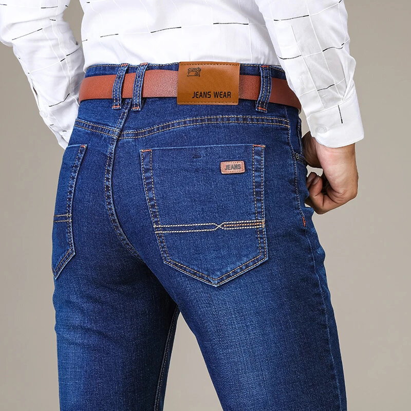 Jeans elasticizzati di marca da uomo 2023 New Business Casual Slim Fit Denim Pants pantaloni blu neri Jeans uomo