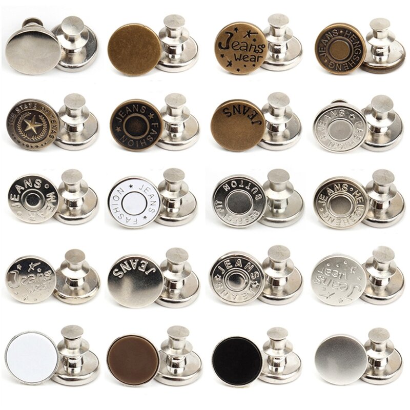 Botón ajustable Botones metal extraíbles sin clavos Pasadores botón Jean ajustables