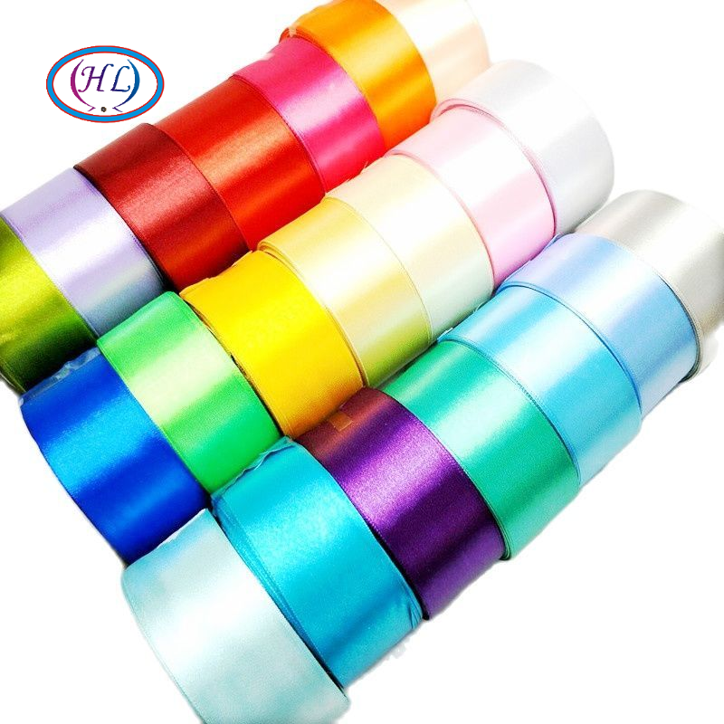 HL 5 Meters 15/20/25/40/50mm  Solid Color Satin Ribbons Wedding Decorative Gift Box Wrapping Belt DIY Crafts