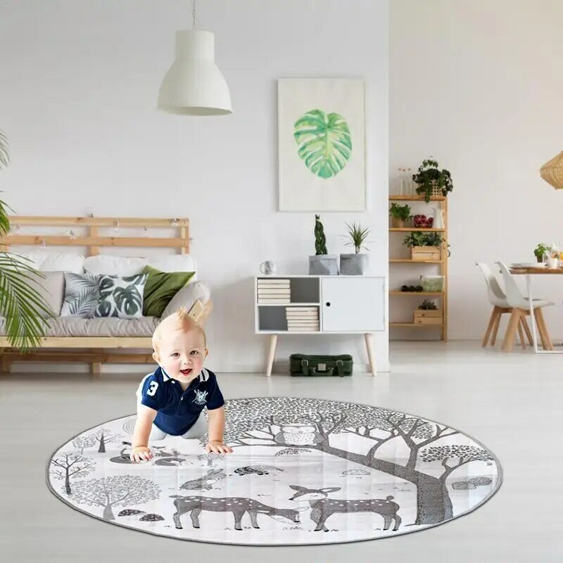 Couverture rampante pliable pour enfants, tapis de jeu confortable et doux en coton rembourré de 95cm de diamètre pour chambre de bébé