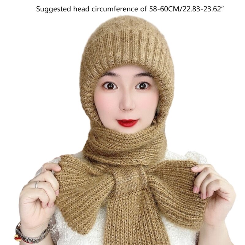 ชุดผ้าพันคอหมวกกันลม 2in1 ฤดูหนาววัยรุ่นผู้ใหญ่หมวกสวมหัวที่อบอุ่นอุปกรณ์ T8NB