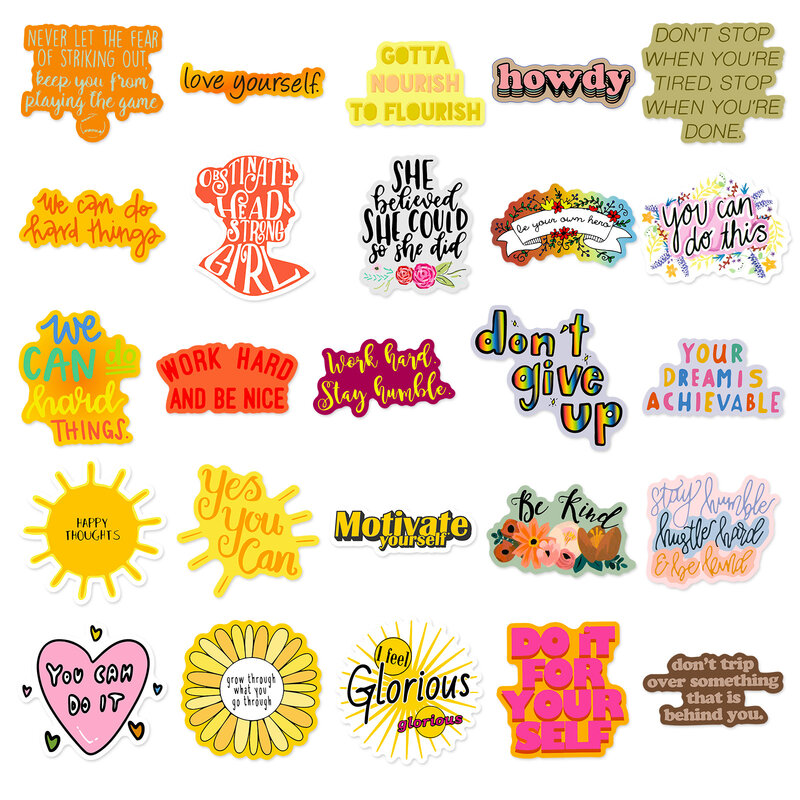 50 buah stiker grafiti seri teks motivasi cocok untuk helm Laptop Dekorasi Desktop mainan stiker DIY grosir