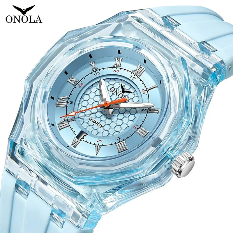 นาฬิกาคู่แฟชั่นผู้ชายและผู้หญิงแบรนด์ onola หรูหรากันน้ำโปร่งใสพลาสติกซิลิโคนใสนาฬิกาควอตซ์นาฬิกาเป็นกลาง