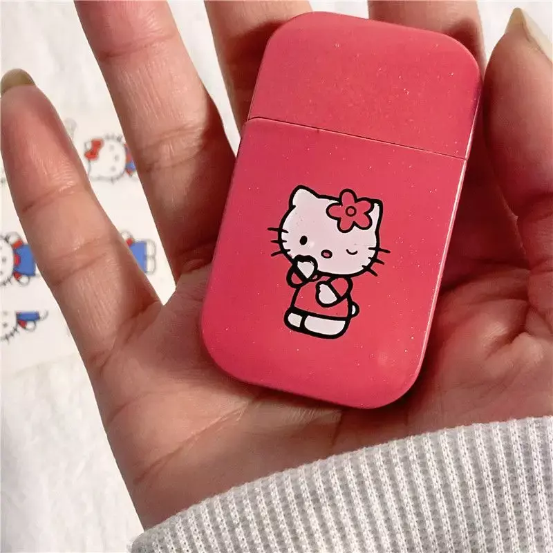 Wholesale HelloKitty cartoon lighter windproof high-end home cute KT cat KTV bar ultra-thin cigarette lighter pink flame gift