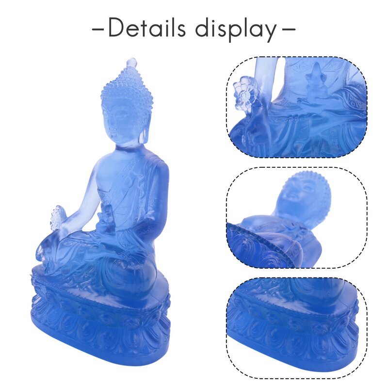 Tibetan薬仏像、半透明樹脂仏彫刻、瞑想装飾、芸術コレクタブルブルー