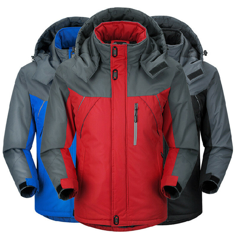 Jaket Ski bertudung untuk pria, mantel salju gunung musim dingin, jaket Ski tahan angin hangat tahan angin, jaket Bomber lapis bulu domba