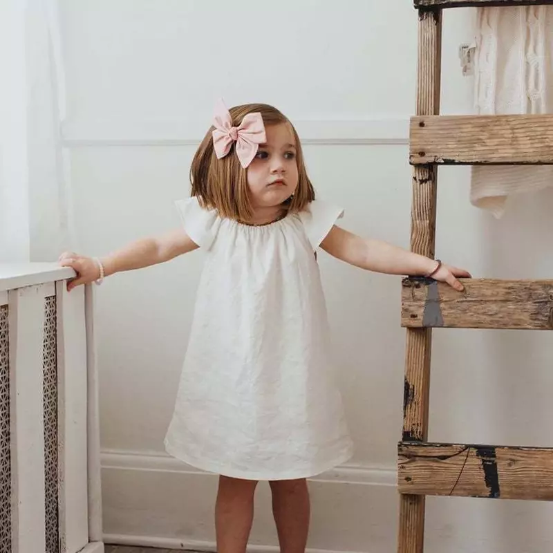 Vestido de algodón para niña pequeña, prenda sencilla de color liso, informal, holgada, para el hogar, Verano