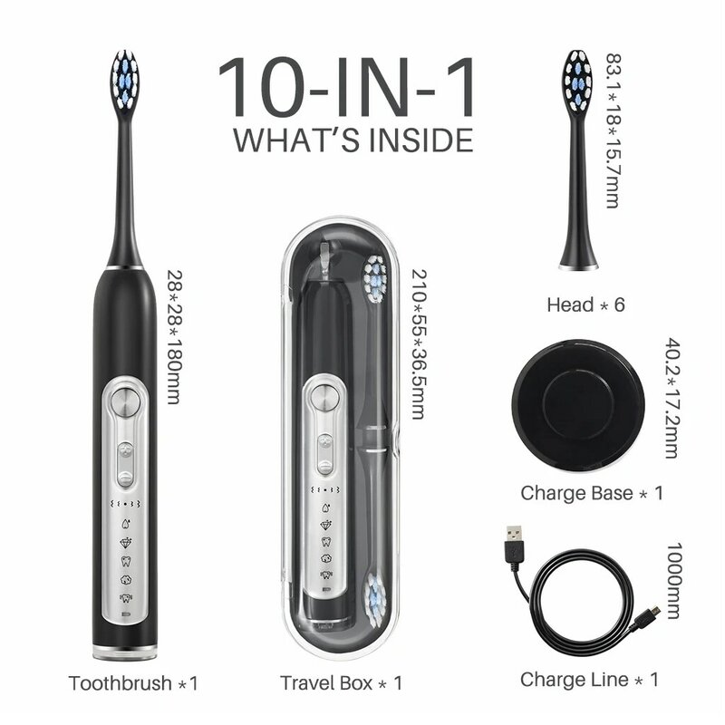 SUBORT-cepillos de dientes eléctricos Super Sonic para adultos y niños, cepillo de dientes blanqueador con temporizador inteligente, juego de cabezales reemplazables a prueba de agua IPX7