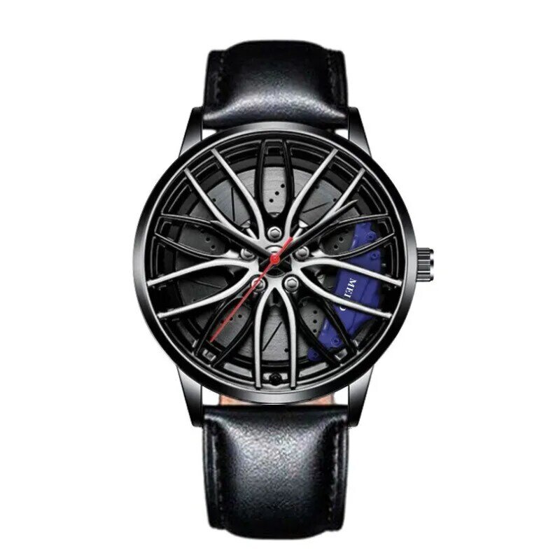 Relojes de pulsera de cuarzo de acero inoxidable para hombre, reloj deportivo para hombre, diseño de cubo de llanta de rueda de coche, resistente al agua
