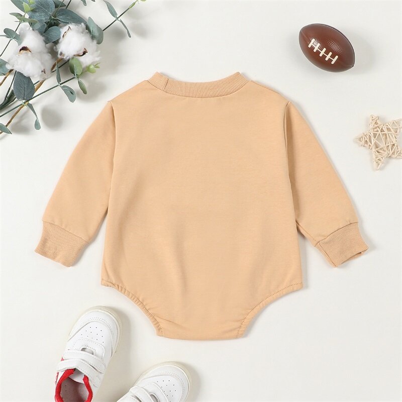 Newborn Baby Boy Girl Romper Clothes Letter Football Print Long Sleeve Jumpsuit Cute Infant Fall Winter Outfits