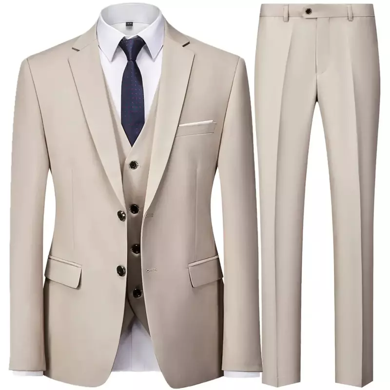 Traje de negocios informal para hombre, conjunto de 3 piezas, chaqueta con dos botones, pantalones, chaleco, 2023