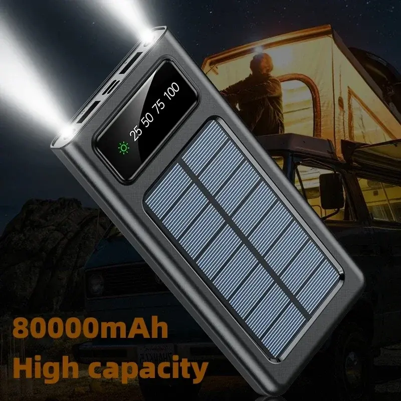Banque d'alimentation de charge solaire de très grande capacité, 200000mAh, livrée avec quatre fils, adaptée pour Samsung, Apple, Huawei