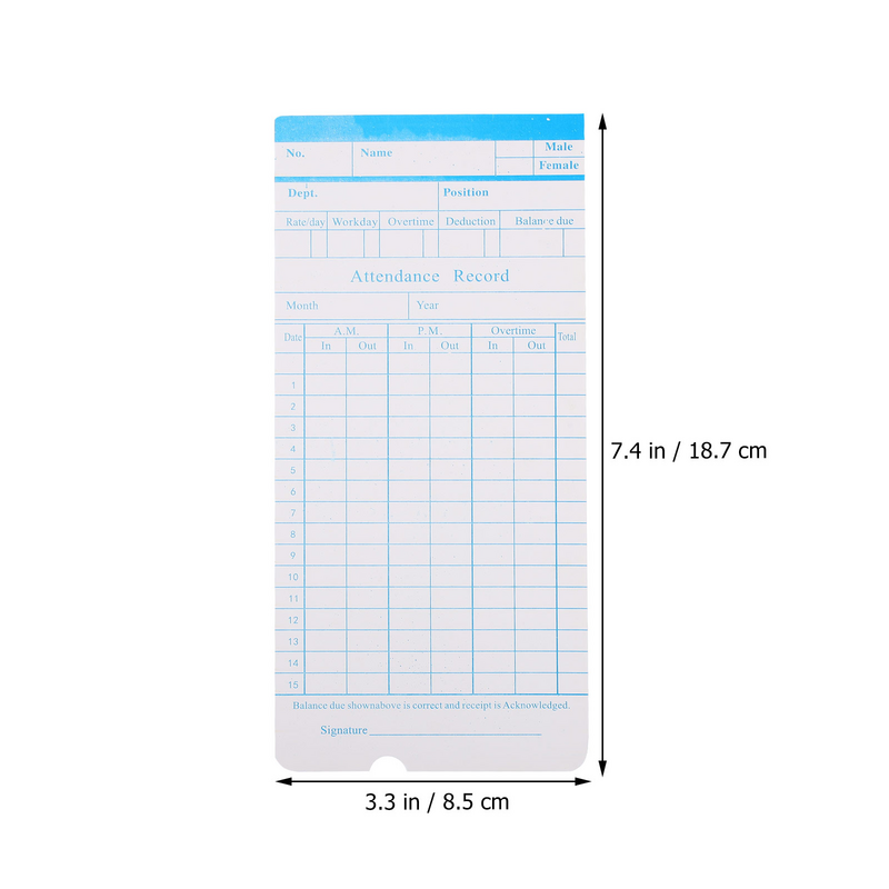 100 Sheets Free Time Clock Clock Attendance Double-sided Cards Recording Punch Supply Warehouse