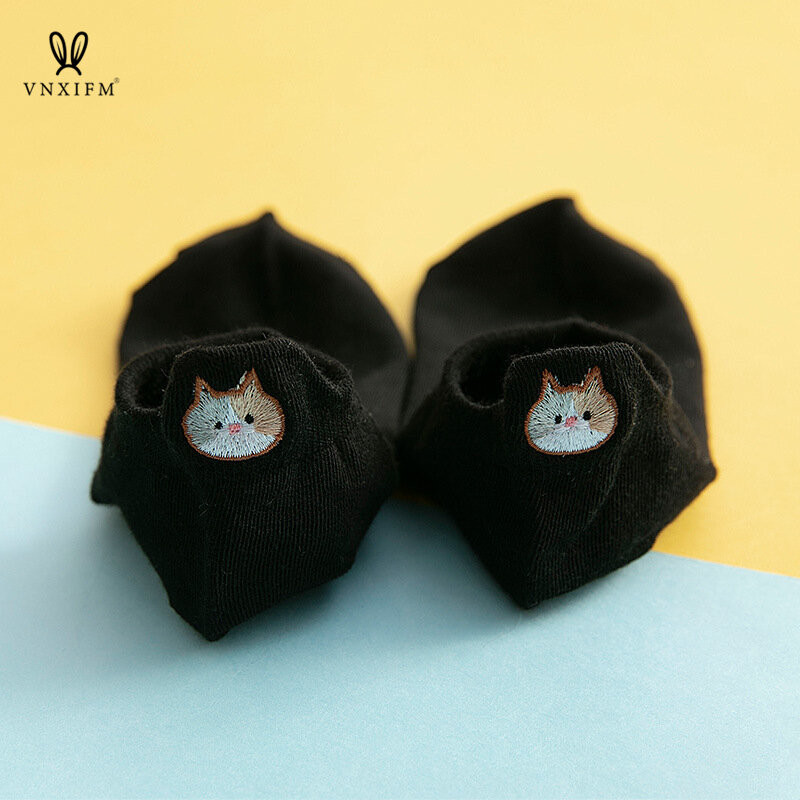Mode reine Baumwolle Katze Damen Socken neue Ferse Cartoon bestickte Socken Ferse kleine Ohren drei dimensionale Freizeit Boot Socken