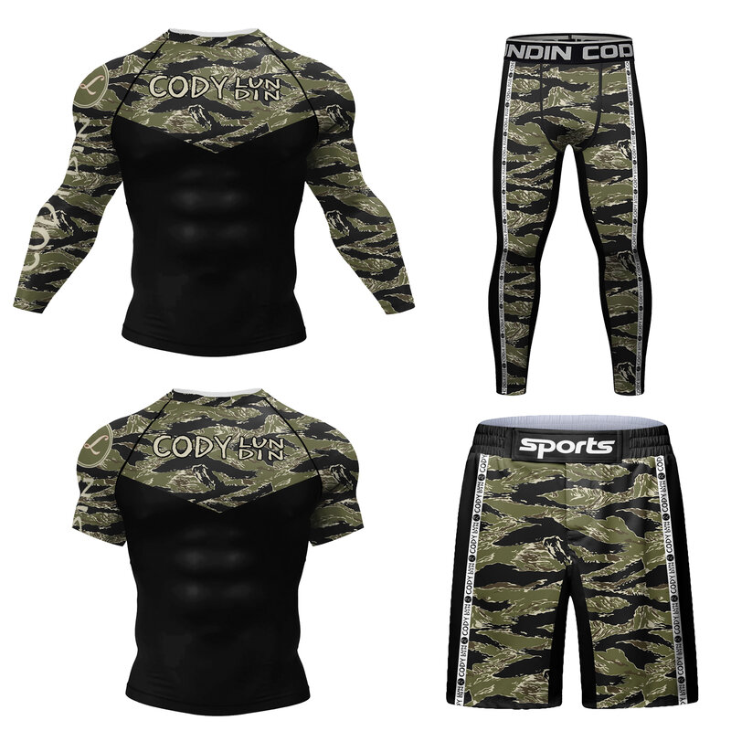 BJJ Rash Guard Sport Suit para homens, Leggings de compressão, spats, proteção UV, treinamento, natação, surf, alta qualidade, Cody Set
