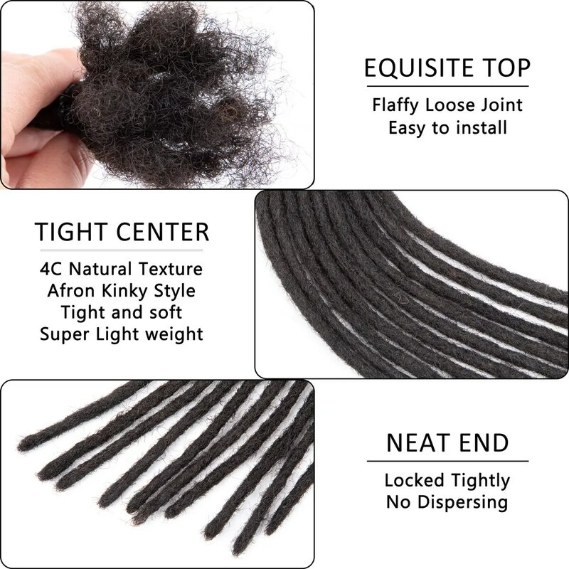 Extensiones de rastas de cabello humano hechas a mano para hombres y mujeres, 0,4 cm de grosor, se pueden decolorar y teñir, 4-18 pulgadas