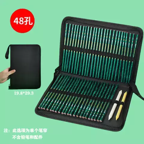 Pencil Large Folding Art Markers Gift 36/48 Black Case School Storage Box Holes Bags Stationery Painting Office