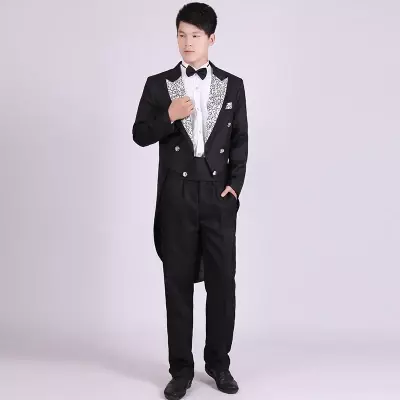 Men's Black Tuxedo Dress Jazz Christmas Magic Show Clothing Wedding Suit Tailcoat Mens Tuxedo Suits Black And White