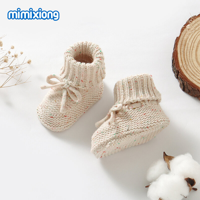 Носки-носки для новорожденных мальчиков и девочек, Модная вязаная обувь с бантом для младенцев, однотонная обувь, ботинки для детей 0-18 месяцев, детская обувь