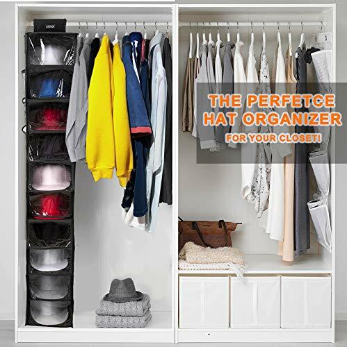 2 Pack Hat Organizer for Baseball Caps, Hat Rack with Dust Shield Pockets,10 Shelf Hanging Closet Hat Shelf Cap Storage Holder