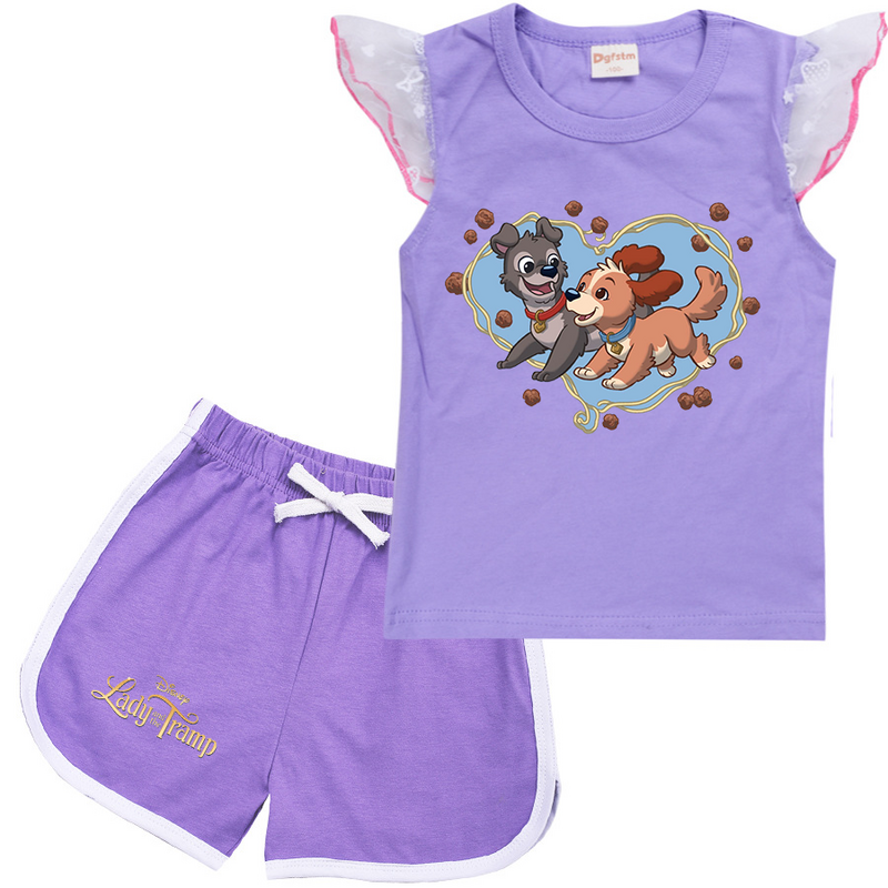 Disney Lady e o Vagabundo desenhos animados para bebês meninos e meninas, roupas de verão, camiseta e shorts, conjuntos casuais