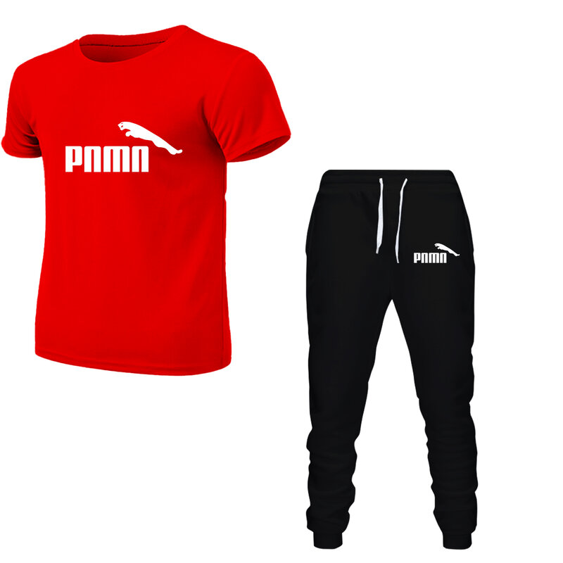 Men's 3D printed short sleeve T-shirt, 2 pairs of high quality casual tracksuit pants
