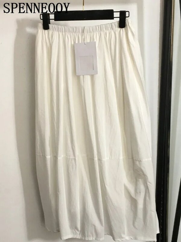 Женская Длинная Юбка-миди Spenneooy, элегантная однотонная трапециевидная юбка белого цвета с поясом на резинке, лето