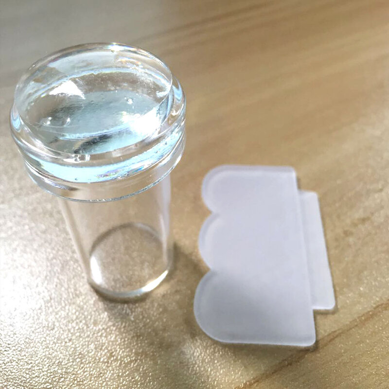 Kit de estampación de silicona transparente para manicura, sello de placa de manicura, sello de esmalte, estampador de dos lados, herramienta raspadora, diseño francés, 1 piezas