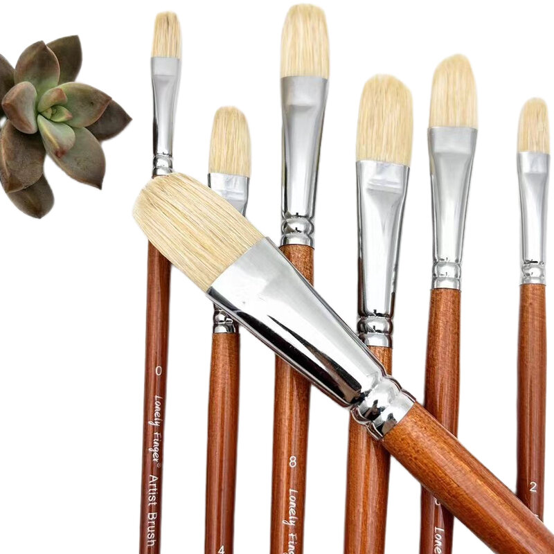 Set di pennelli Filbert con setole di maiale Premium da 7 pezzi, setole di maiale grosse naturali al 100%, pennelli per artisti professionali con manico lungo