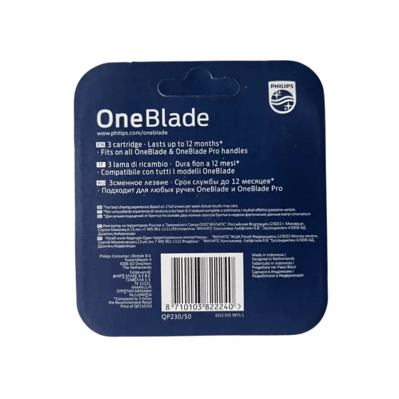 Philips Norelco Genuine OneBlade Replacement Blades, 3 Count, QP230/50