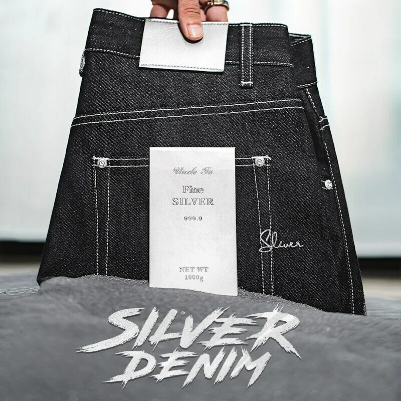 Maden Jeans Vintage Denim argento per uomo Amekaji cimosa Denim grezzo 13 Oz pantaloni dritti da 28 a 38 abbigliamento uomo 2022 nuovo