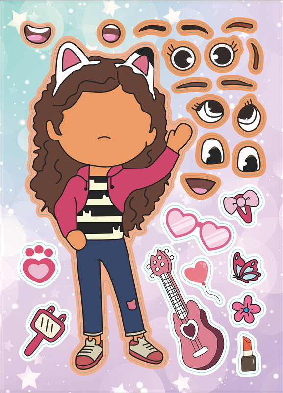 6/12 Vellen Gabby 'S Poppenhuis Maken Een Gezicht Puzzel Stickers Kids Maak Je Eigen Diy Game Kinderen Cartoon jigsaw Onderwijs Speelgoed Gift