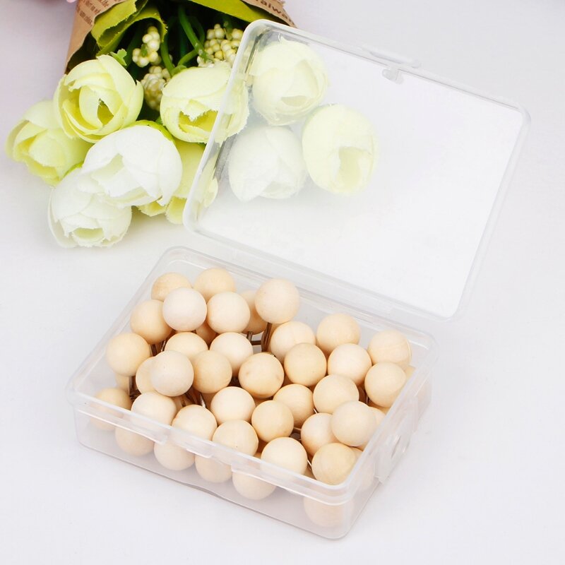 60 Pcs Round Wooden Thumbtack for Creative Decorative Drawing Push Pins for