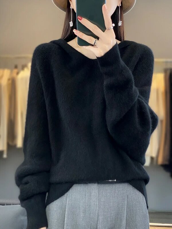 100% Merino Wool Sweater New Spring Autumn Winter Hoodies Women Solid Pullover Sweater Casual Batwing Sleeve Knitwear Tops
