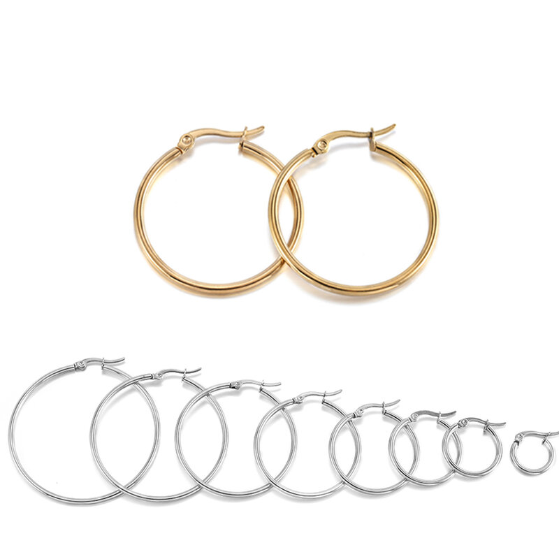 10pcs Black Open Earrings Circle Stainless Steel Earring Hooks 15-50mm Loop Base Ear Ring for DIY Jewelry Making Findings