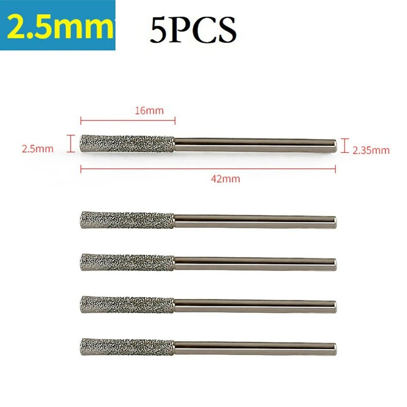 5PCS 0.8/1/1.2/1.5/1.8/2/2.5mm Coated Drill Bits 2.35mm Shank Glass Jewelry Drill Bit