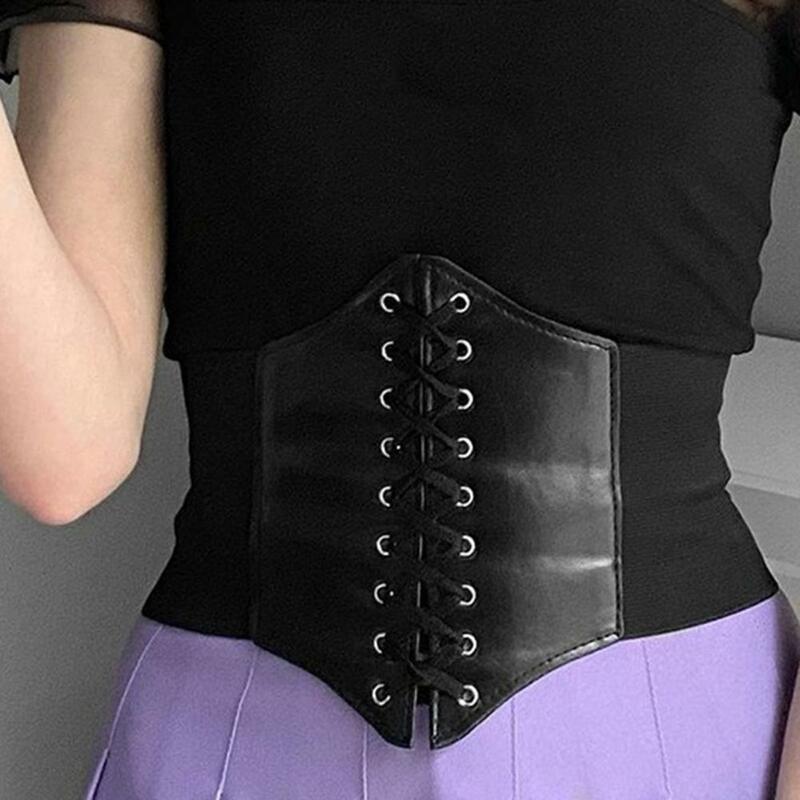 Ceinture corset élastique en faux cuir pour femme, ceinture corset à lacets élégante, ceinture corset élastique large pour robe